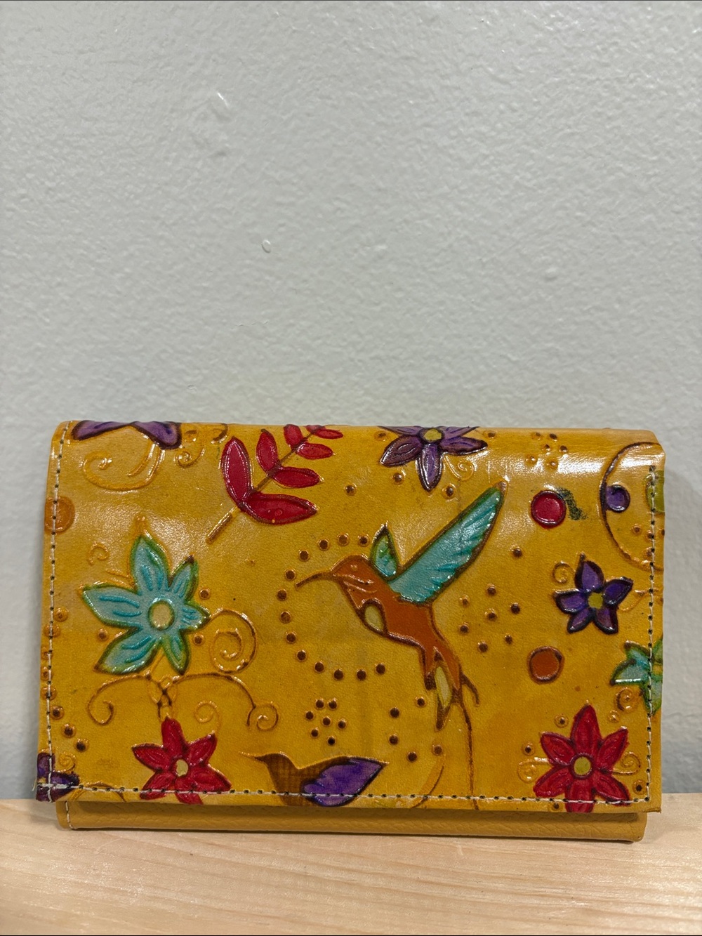 Yellow Embossed Hummingbird Floral Wallet